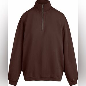 NWT SKIMS Boyfriend Fleece Slouchy Half Zip in Espresso